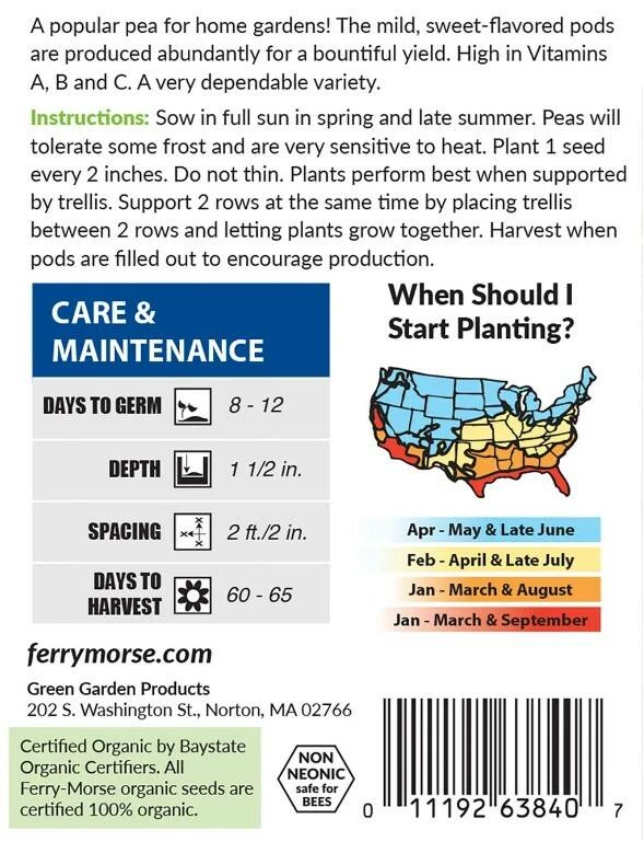 Pea Oregon Sugar Pod Organic 3 Pea Oregon Sugar Pod Organic